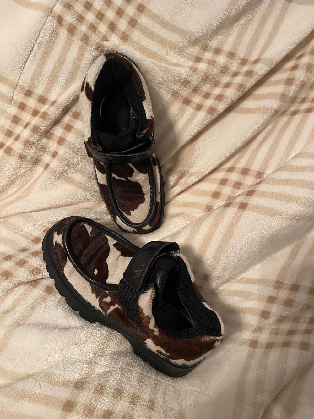 Donald J. Pliner Brown and White Cowhair Mary Jane Clog Mules